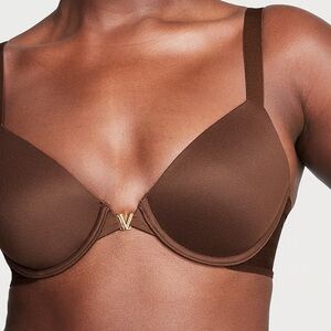 Victoria’s Secret lightly lined brown full coverage bra gold V hardware 34A NWT